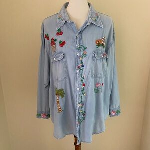 70s Vintage Embroidered Big Mac Button Up Top